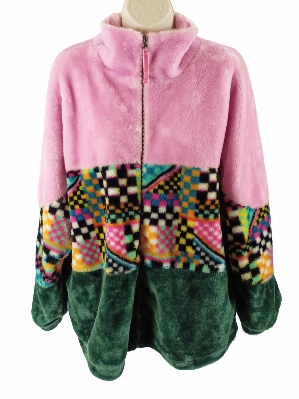 UGG Women's Plush Colorblock Jacket in Pink & Green with Multicolor Print